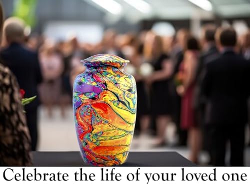 Modern Print Urn with Velvet Bag - Rainbow Tie Dye Cremation Urn