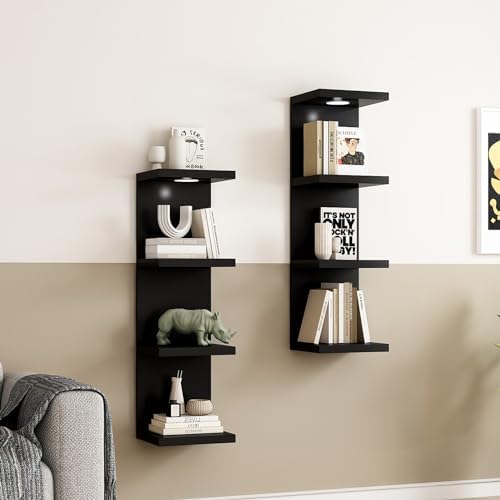 4 Tier Floating Wall Shelf with LED Light