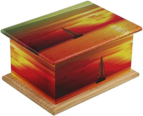 Sunset Decorated Wooden Cremation Urn