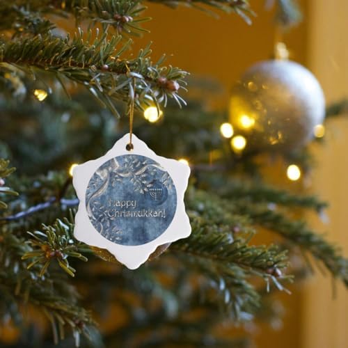 3dRose Happy Chrismukkah Blue Silver Ornament and Menorah Snowflake 3 Inch