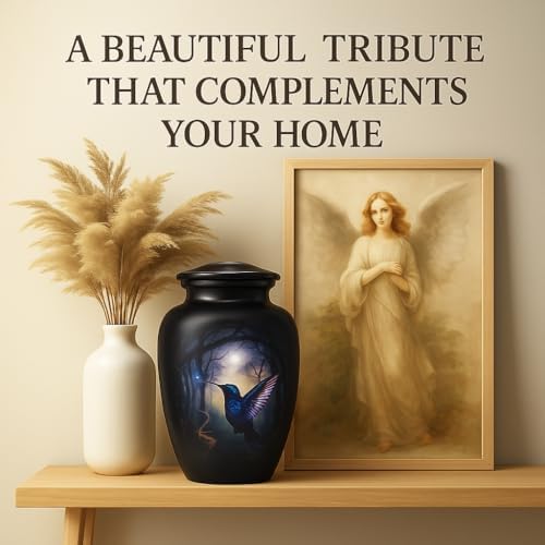 Premium Purple Aluminum Cremation Urn with Hummingbird Design 200 lbs