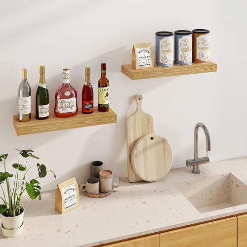 Fun Memories Floating Shelves Set of 2 24 Inch Oak Wood