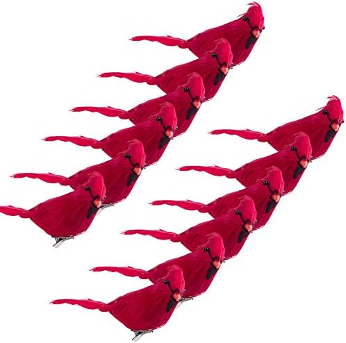 Ogrmar 12 Pack Red Birds Clip On Christmas Tree Decorations
