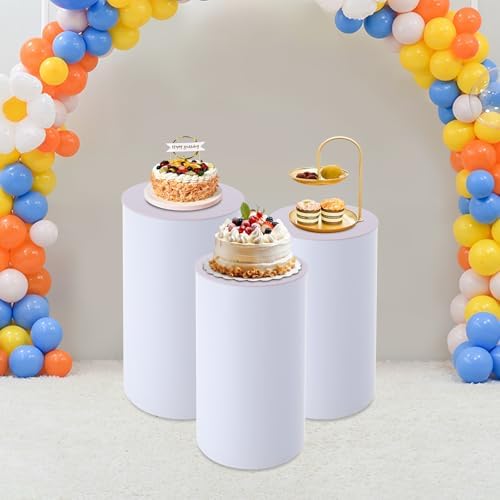 White Cylinder Pedestal Stand 3Pcs for Parties