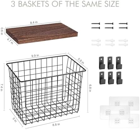 Light Dust Wall Hanging Baskets 3 Pack for Kitchen Organization