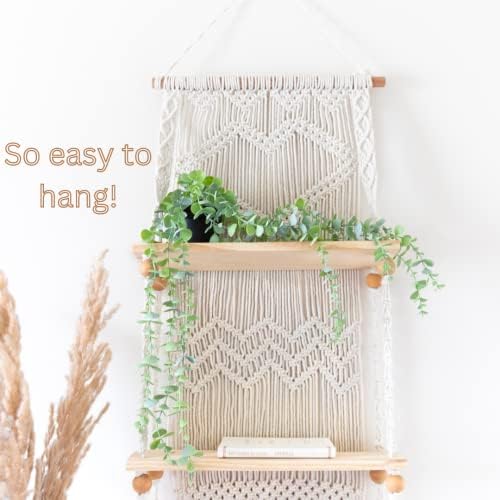 SnugLife 3 Tier Macrame Wall Shelf - Floating Plant Hanger with Pine Wood