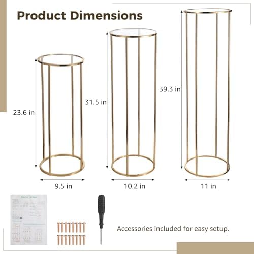 Homaisson 3pcs Metal Cylinder Pedestal Stand for Party