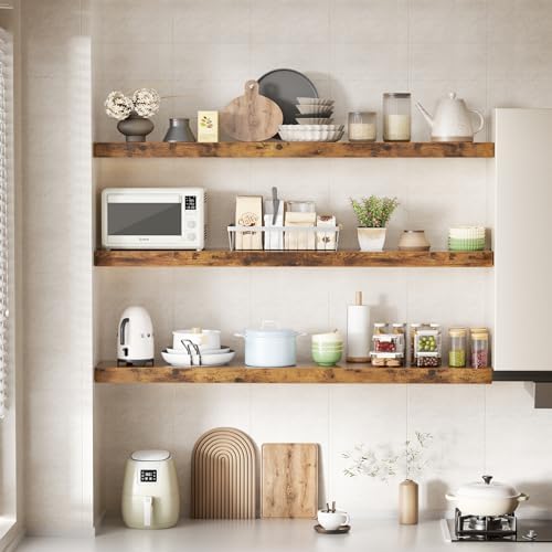 Colima Floating Shelves Set of 3 Brown Wood 36 Inch Wall Mount