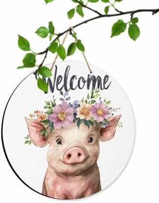 10 Inch Pink Pig Welcome Sign Wood Door Wreath