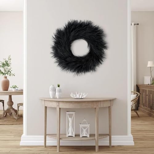 Sggvecsy 26 Inch Faux Pampas Grass Wreath Black