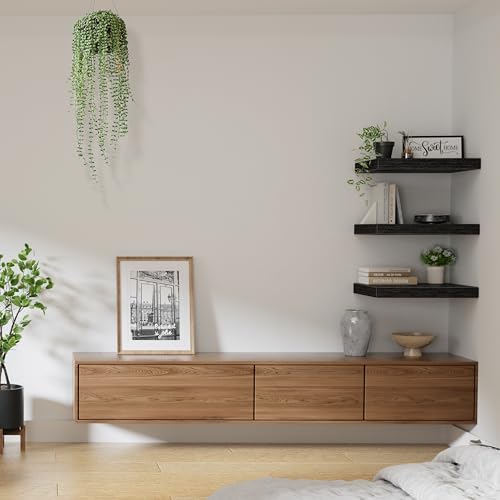 QEEIG 10 Inch Floating Shelves Set of 3 Black