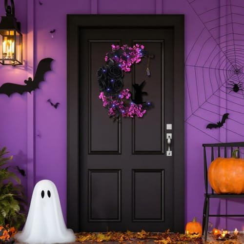 MyCoats Black Halloween Door Wreath with LED Light