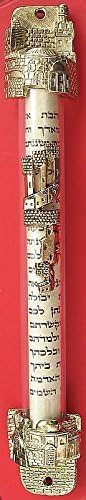 Pewter Mezuzah with Jerusalem Scroll Display