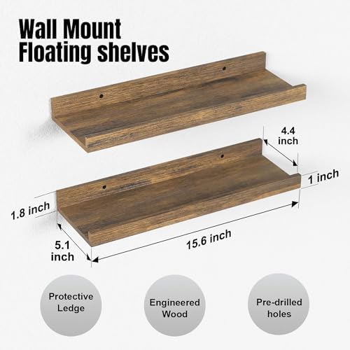 Boswillon Floating Shelves Set of 2 Brown Rustic Wall Mount