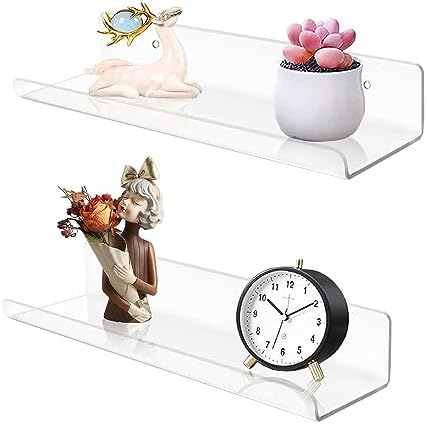 ROYALITA Small Clear Acrylic Floating Wall Shelves Set of 2