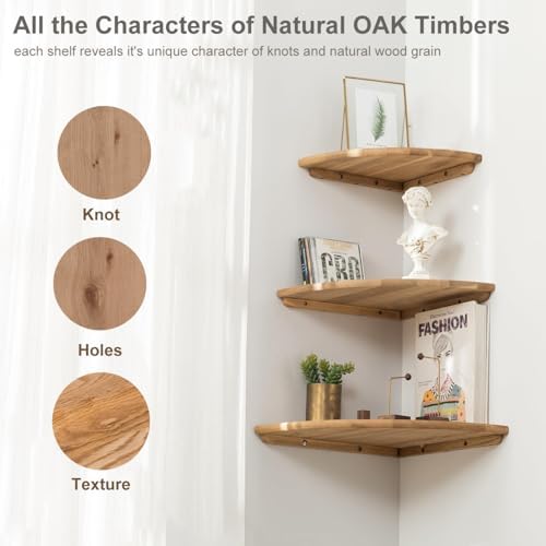 Conamily 7 Inch Solid Oak Floating Corner Shelf