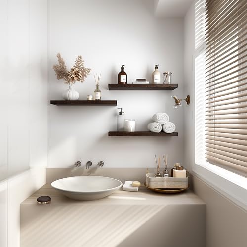 PHPH Wood Floating Shelves Set of 6 17 Inch Brown