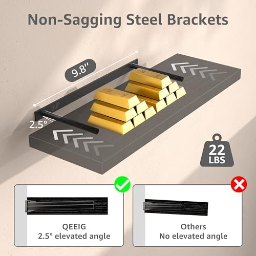 QEEIG 10 Inch Floating Shelves Set of 3 Black
