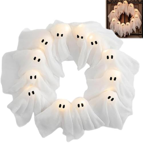 Lit Ghosts Wreath Halloween Decor Front Door