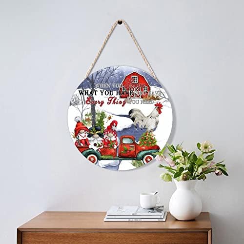 Farmhouse Front Door Hanger with Cow Chicken Goat Truck Wood Sign 10x10in