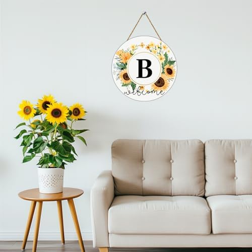 Sunflower Monogram Letter B Wreath Welcome Sign
