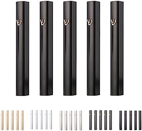 Pack of 5 Matte Black Aluminum Mezuzah Cases with Gold Shin