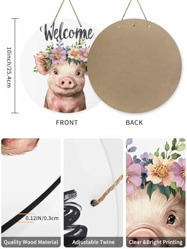 10 Inch Pink Pig Welcome Sign Wood Door Wreath