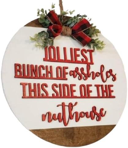 Festive Wooden Door Wreath with Linen Bow