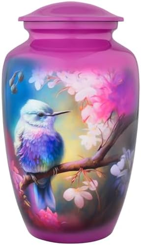Bright Purple Hummingbird Cremation Urn for Adult Ashes - 200 Cubic Inches
