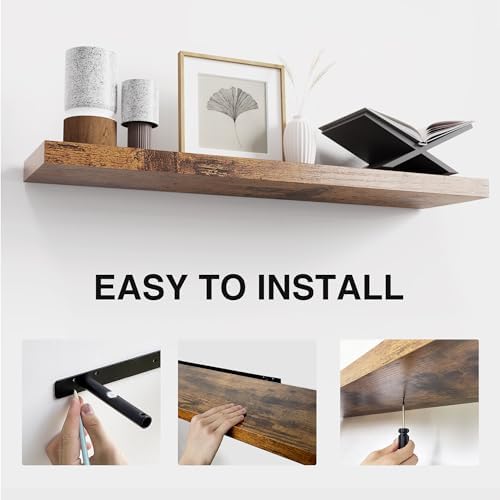 Colima Floating Shelves Set of 3 Brown Wood 36 Inch Wall Mount