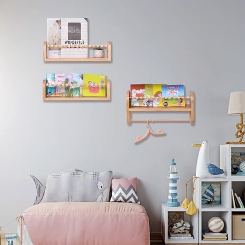 SAGs Store Floating Bookshelves Set of 3 Natural Wood
