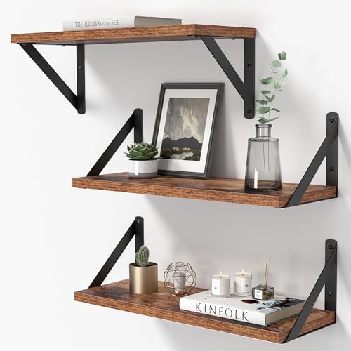 Heimlove Floating Shelves Set of 3 16 Inch Wood Rustic Brown