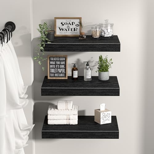 QEEIG 10 Inch Floating Shelves Set of 3 Black
