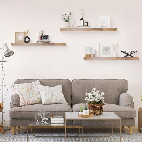 Colima Floating Shelves Set of 3 Brown Wood 36 Inch Wall Mount