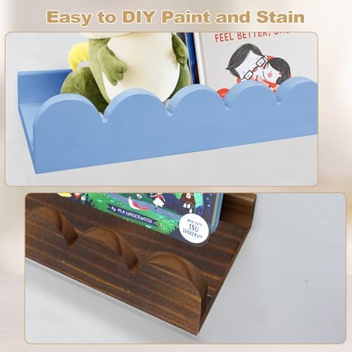 Floating Nursery Book Shelves with Hooks Set of 3 White