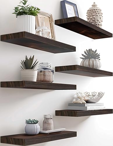 PHPH Wood Floating Shelves Set of 6 17 Inch Brown