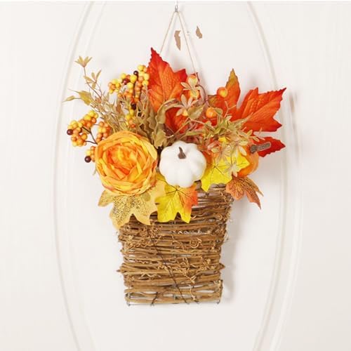 Fall Peony Pumpkin Wall Hanging Basket Wreath