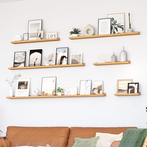 Heimlove Picture Ledge Shelf Set of 2 Natural Oak