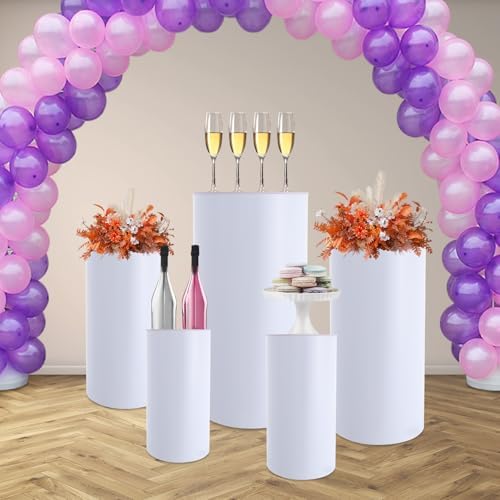 5pcs White Cylinder Display Pedestal Stand for Parties