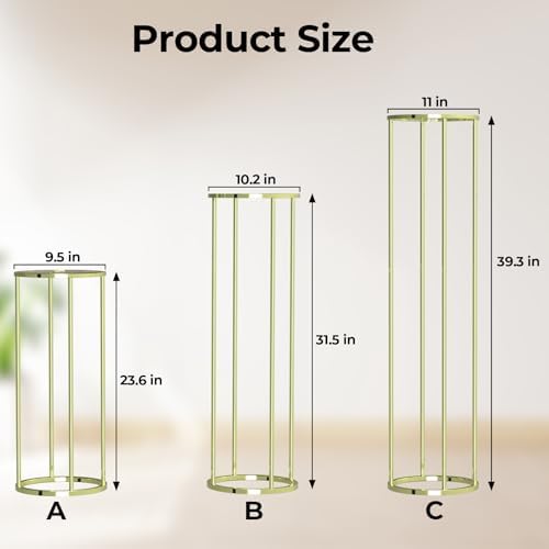 Dollate 3PCS Gold Metal Cylinder Pedestal Stand