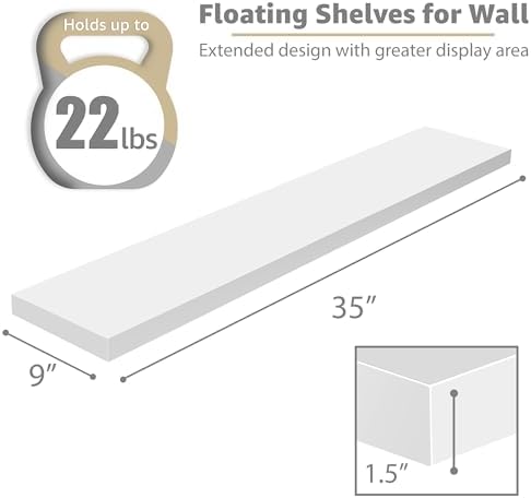 Sorbus Floating Shelves for Wall - 2 Pack White 35 Inch Long