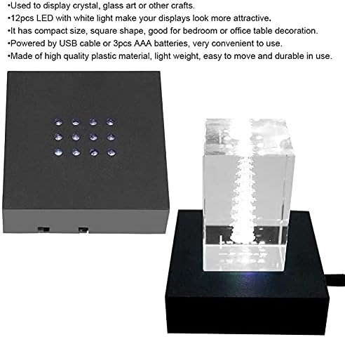 12 LED White Light Stand Base Mirror Display Pedestal Black