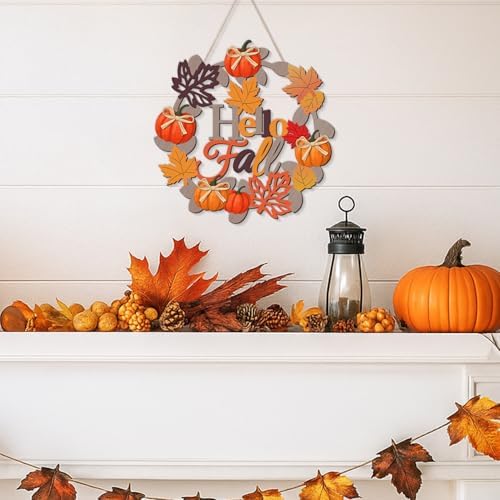Aymolas Hello Fall Wreath Wooden Welcome Sign for Front Door