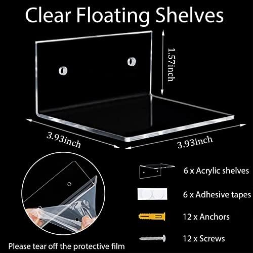 6 Pack Small Acrylic Floating Shelves for Wall Display