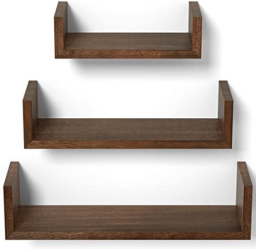 SRIWATANA Floating Wall Shelves Set of 3 Dark Brown