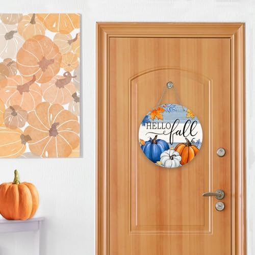 Deroro Fall Pumpkin Door Sign with Maple Leaves Stripes Wood Hanger