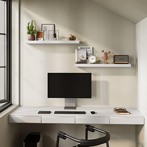 BAMEOS Floating Shelves Set of 2 White Wall Mounted Wood Shelves