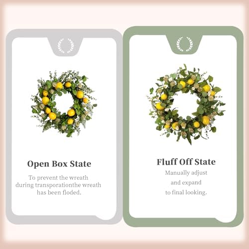 Idyllic 22 Inch Summer Lemon Wreath with Green Leaves