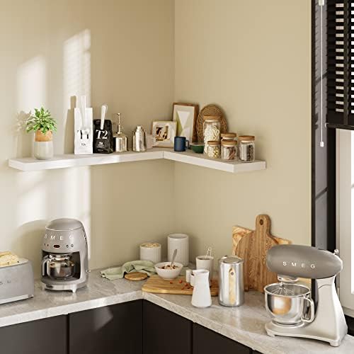 BAMEOS Floating Shelves Set of 2 White Wall Mounted Wood Shelves