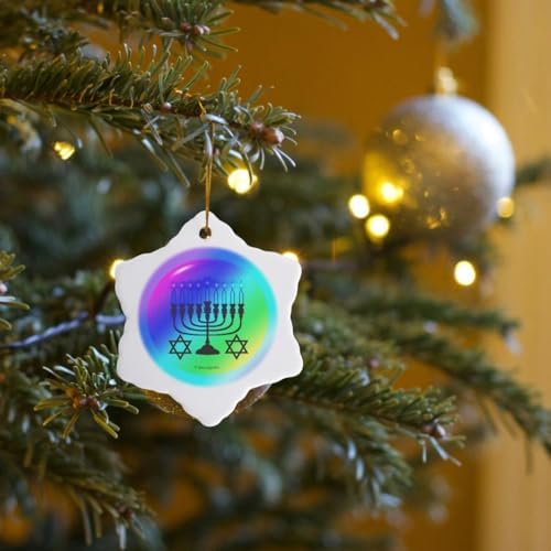 3dRose 3-Inch Porcelain Candy Snowflake Menorah Ornament